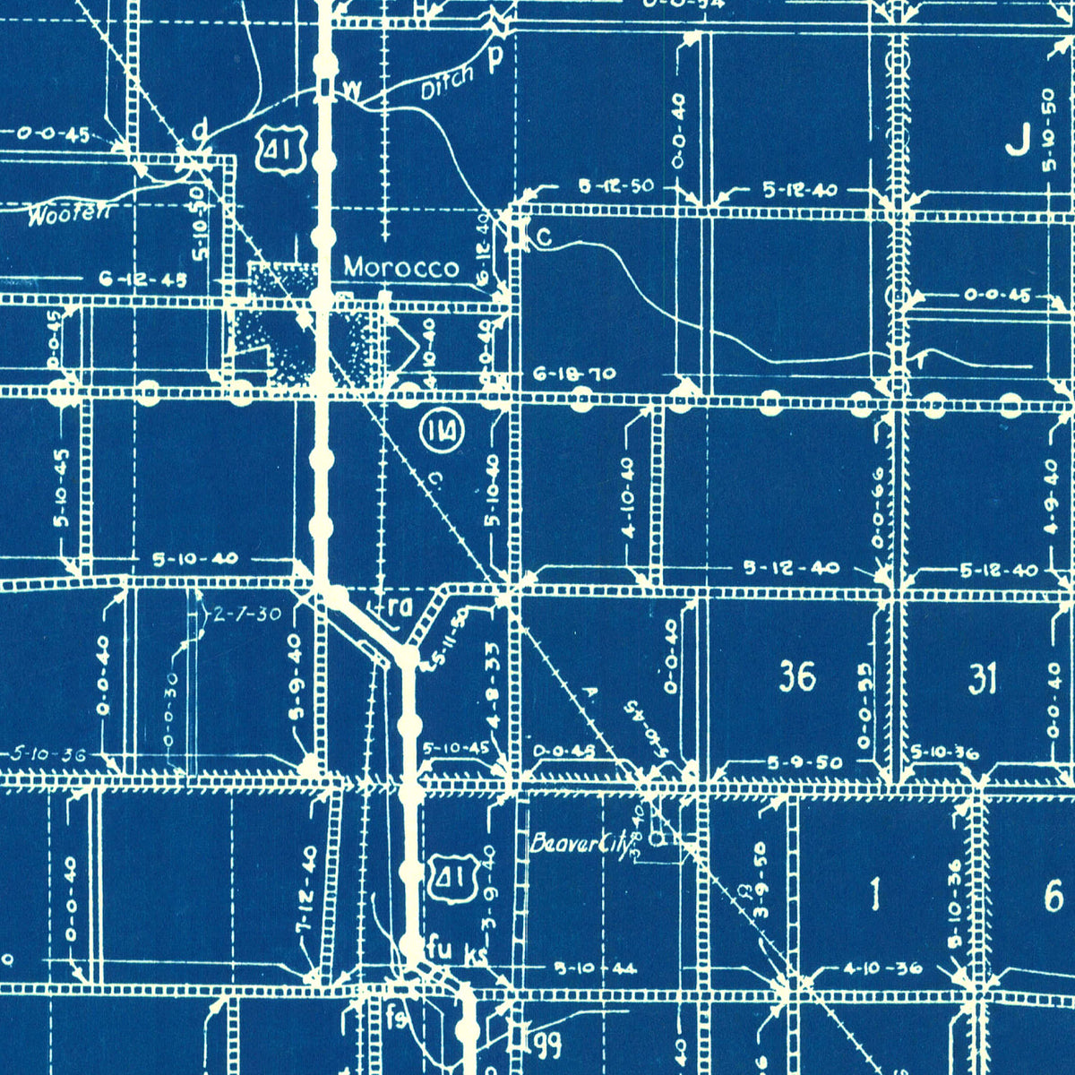 Restored historic details from the 1936 county map of Newton County, Indiana