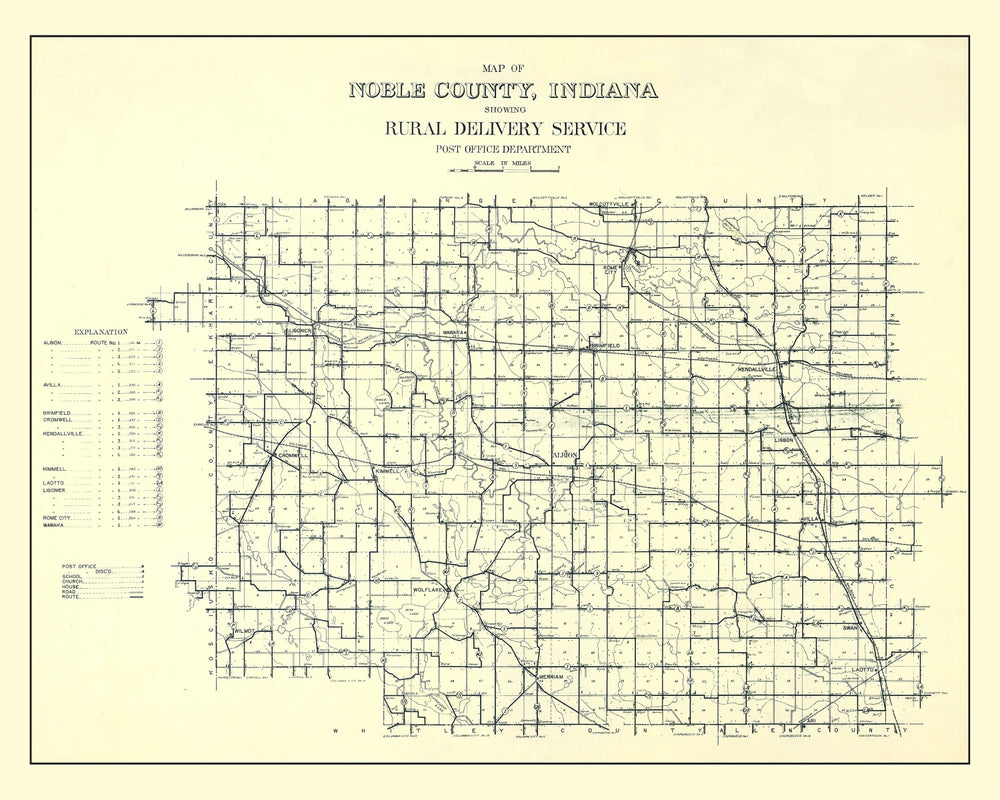 Vintage Map of Noble County, Indiana 1909 print style example