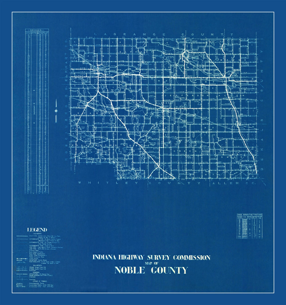 Vintage Map of Noble County, Indiana 1936 print style example