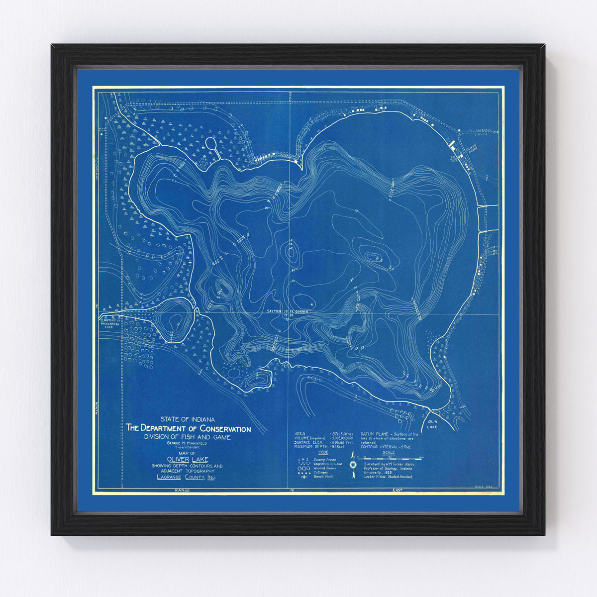 Oliver Lake Vintage Map 1925