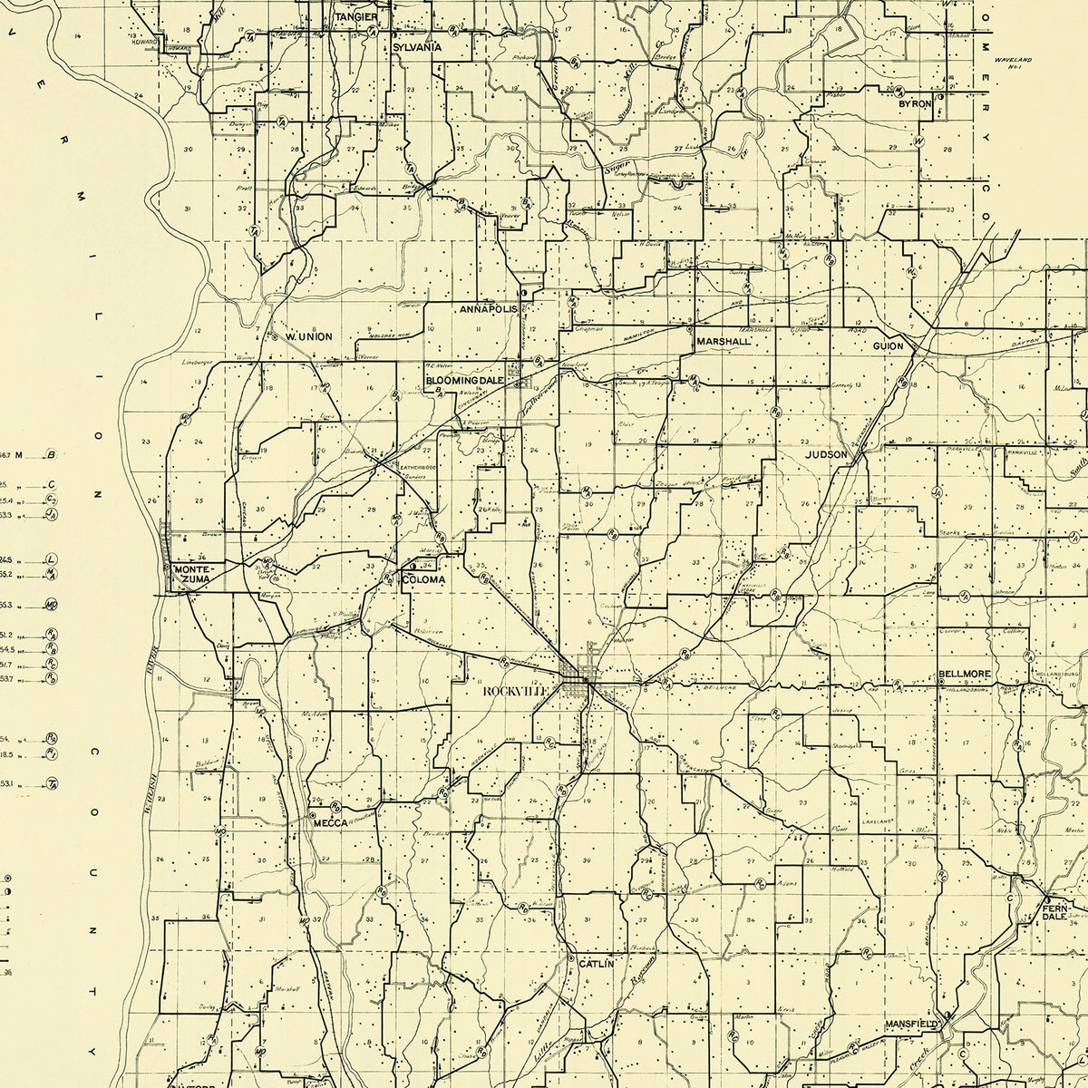 Restored historic details from the 1911 county map of Parke County, Indiana