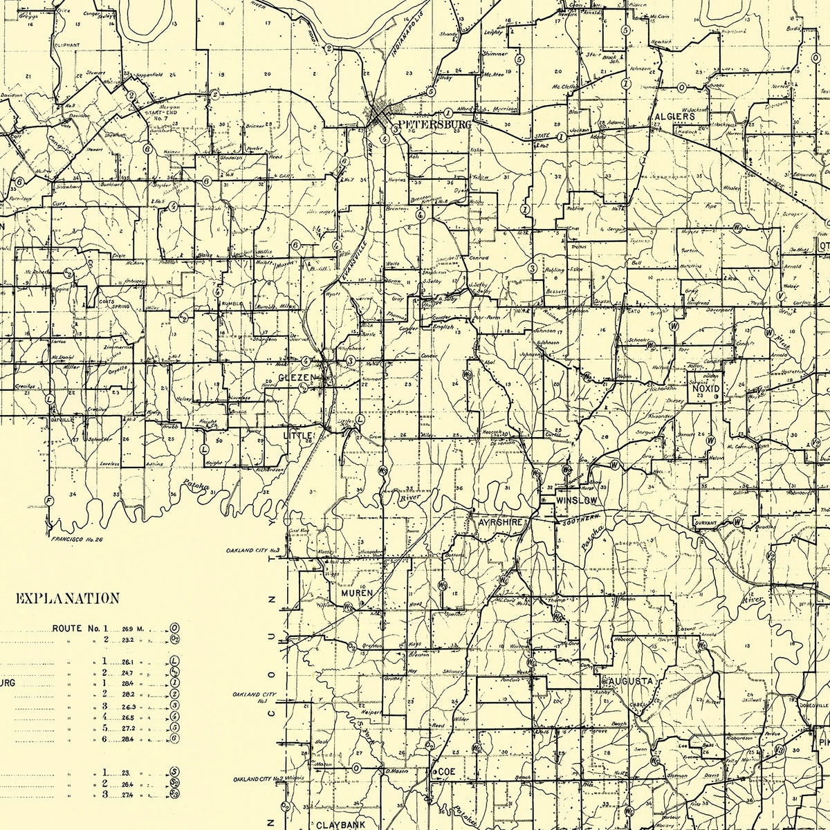 Restored historic details from the 1910 county map of Pike County, Indiana