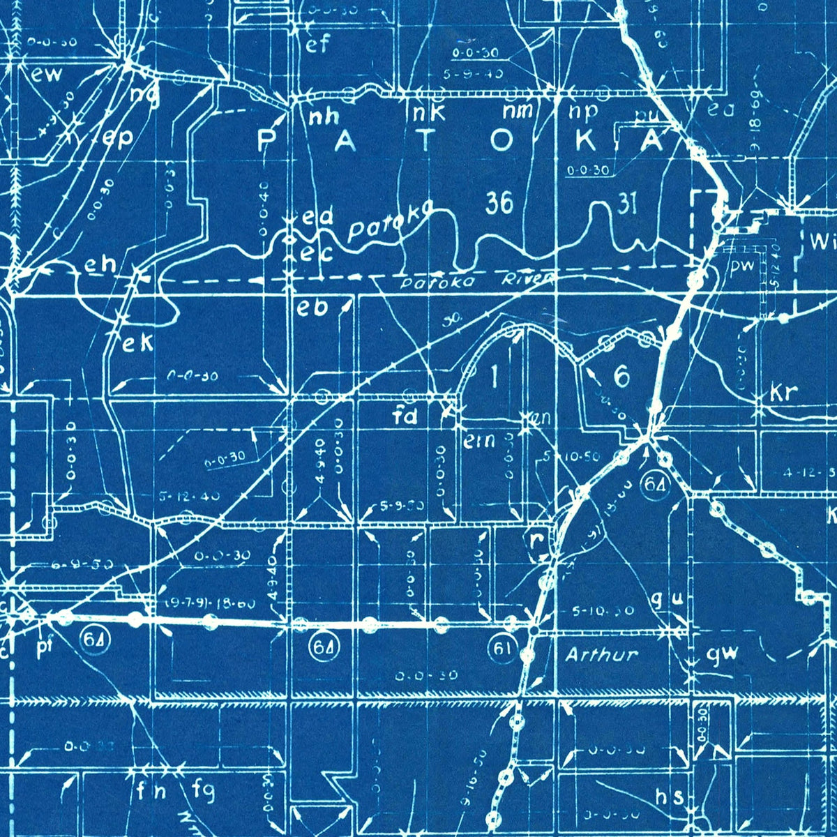 Restored historic details from the 1936 county map of Pike County, Indiana