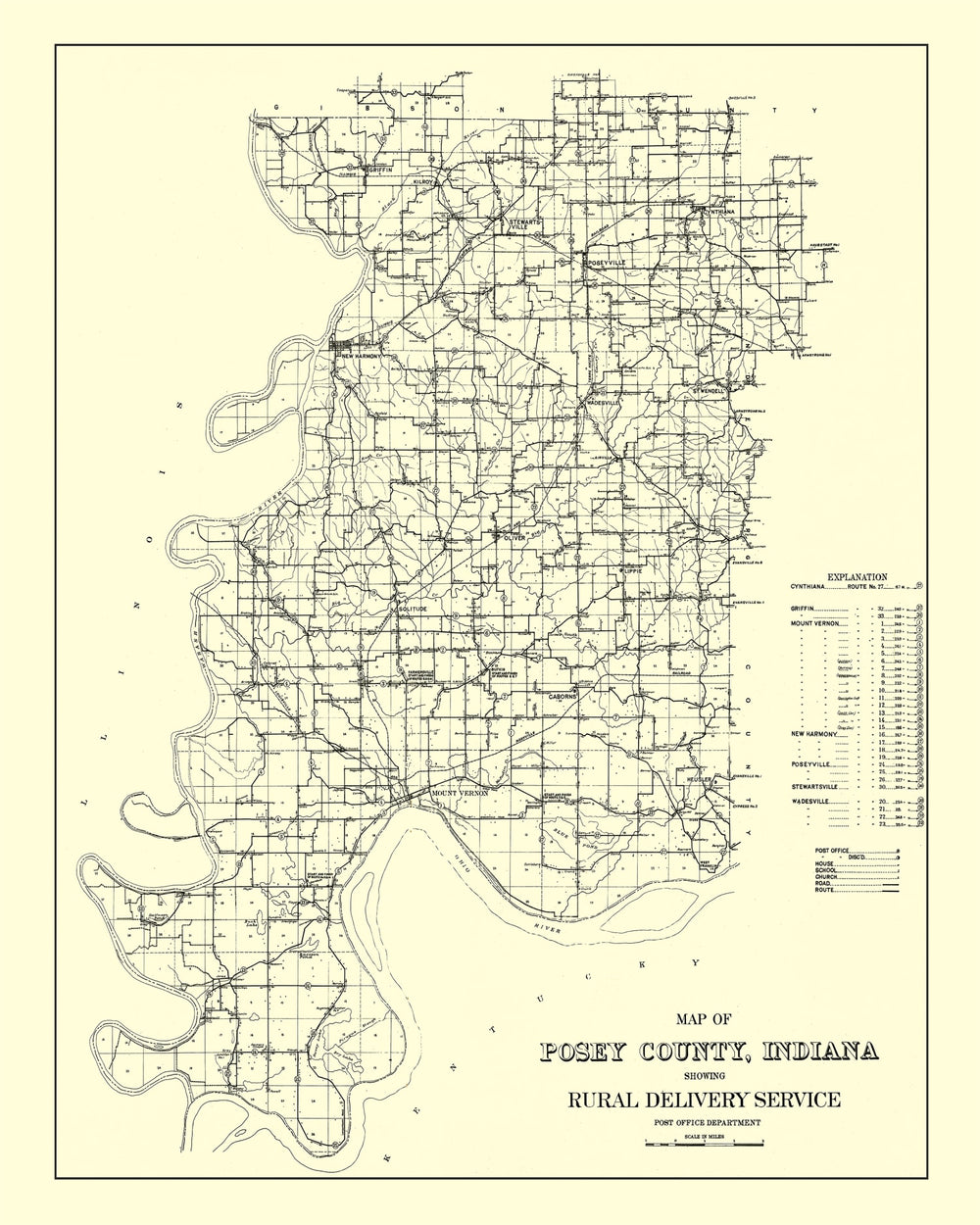 Vintage Map of Posey County, Indiana 1909 print style example