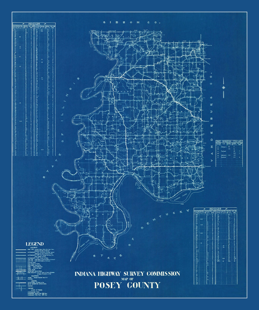 Vintage Map of Posey County, Indiana 1936 print style example