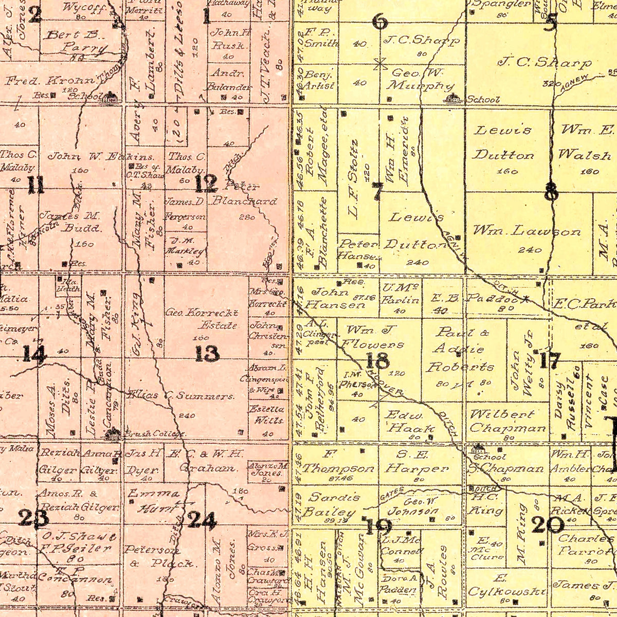 Restored historic details from the 1911 county map of Pulaski County, Indiana