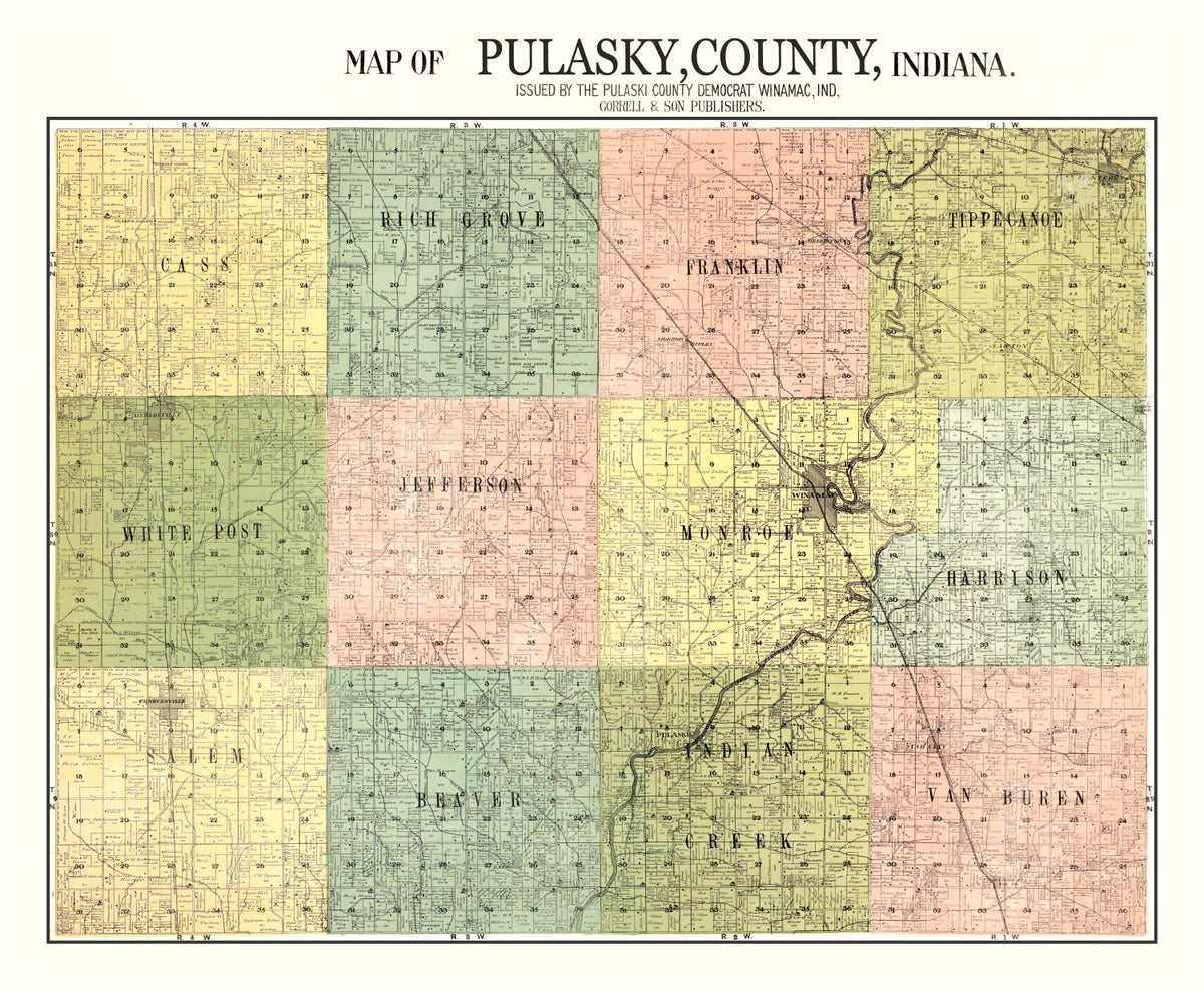 Preview of Vintage Map of Pulaski County, Indiana 1911