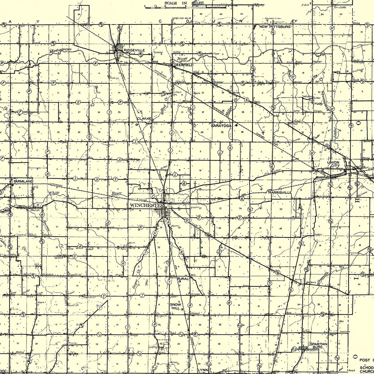 Restored historic details from the 1910 county map of Randolph County, Indiana