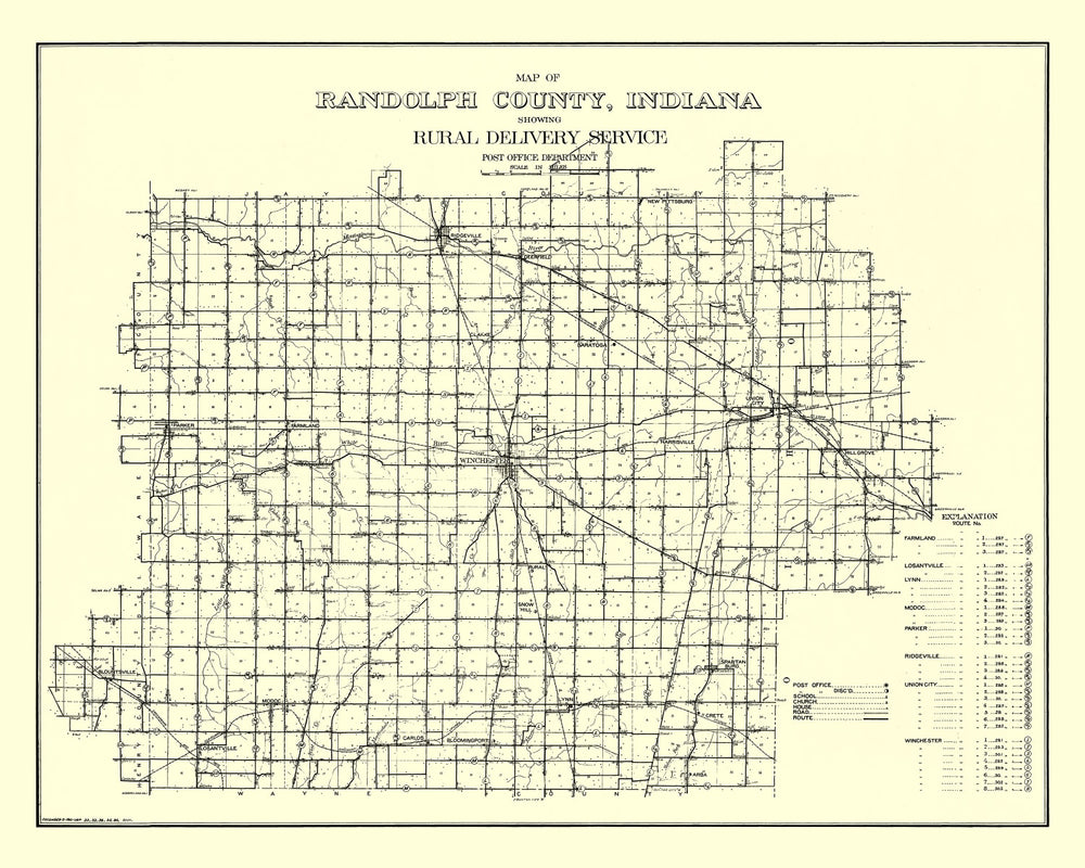 Vintage Map of Randolph County, Indiana 1910 print style example