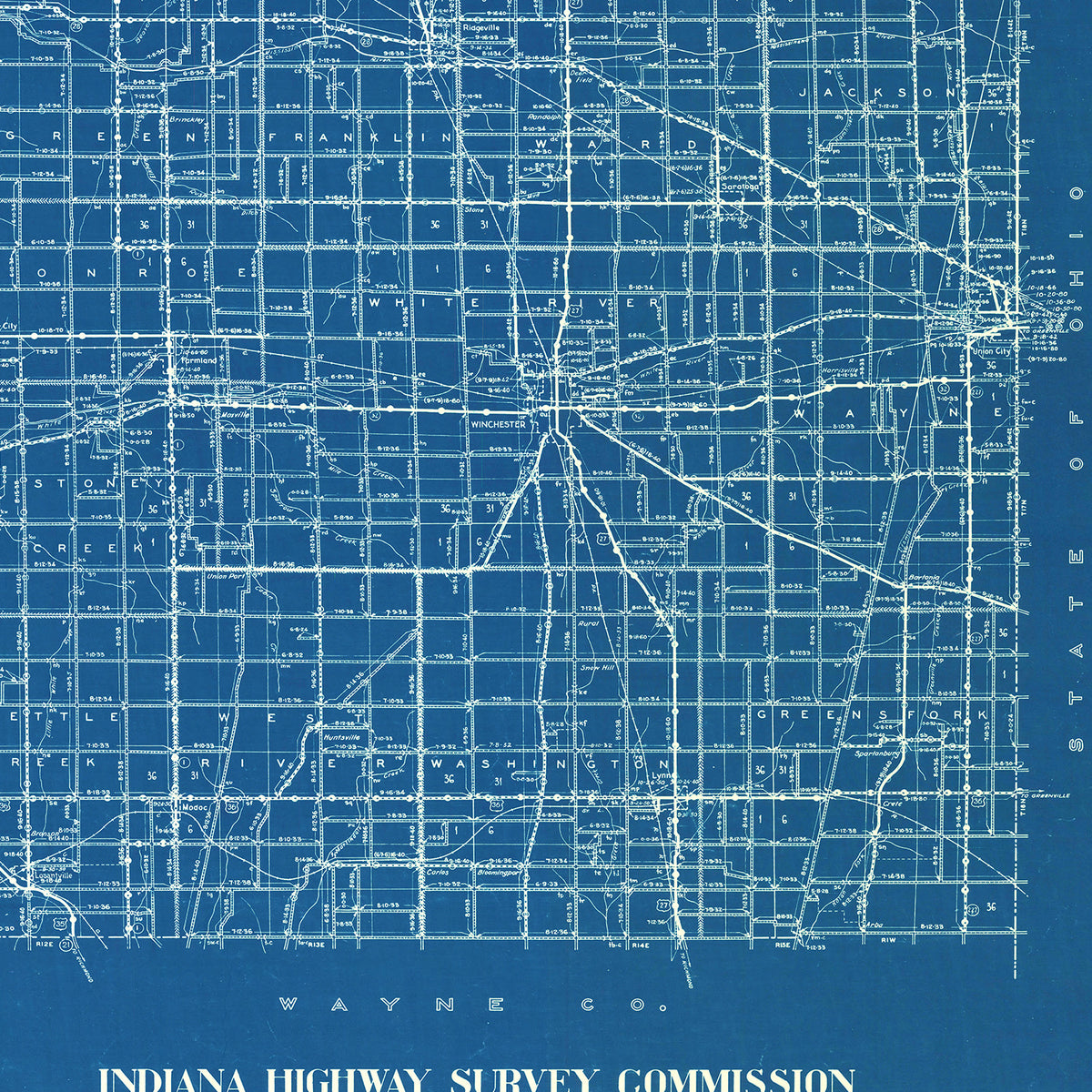 Restored historic details from the 1936 county map of Randolph County, Indiana