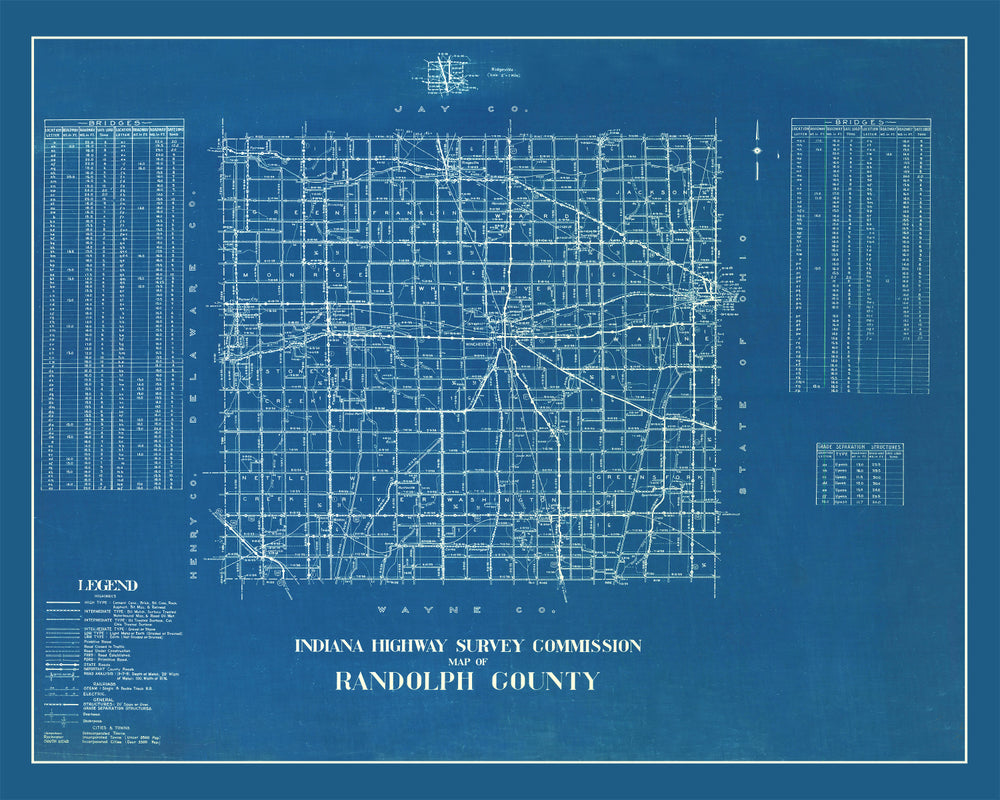 Vintage Map of Randolph County, Indiana 1936 print style example