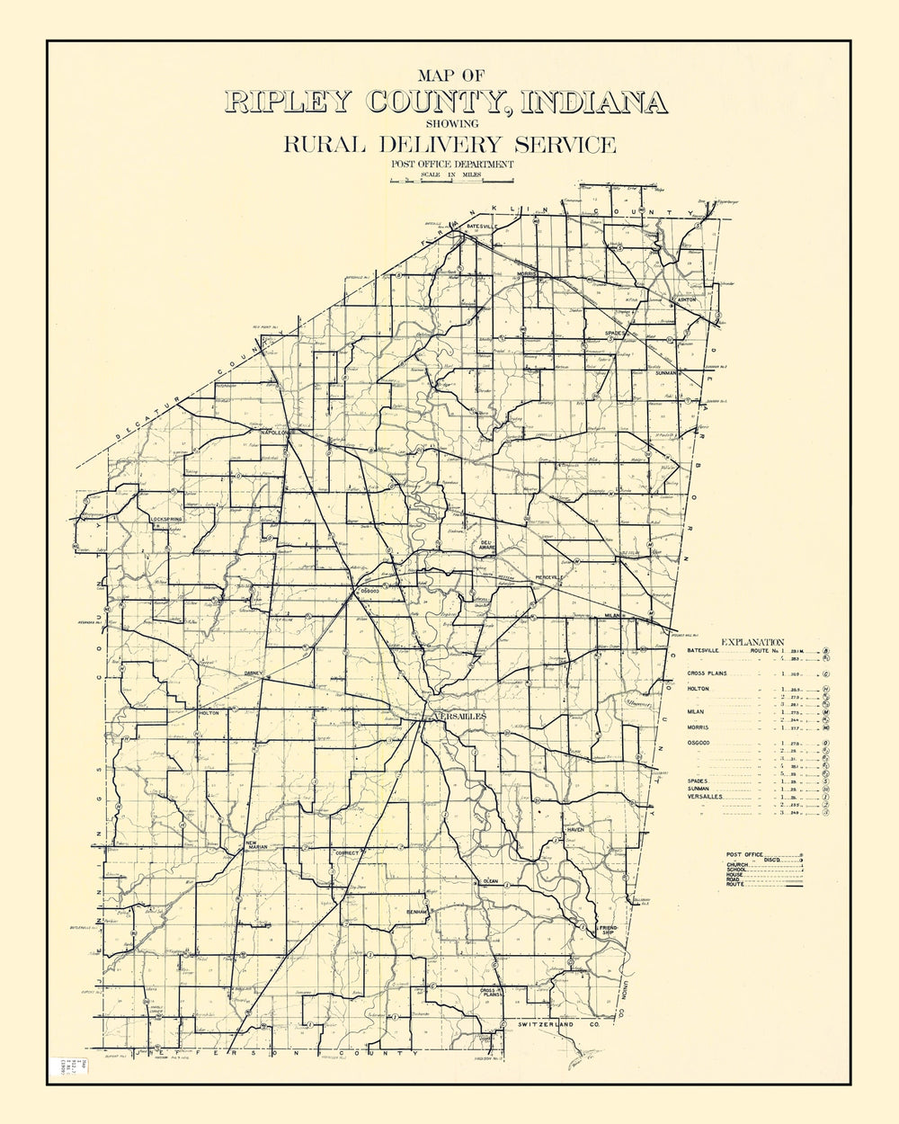 Vintage Map of Ripley County, Indiana 1909 print style example