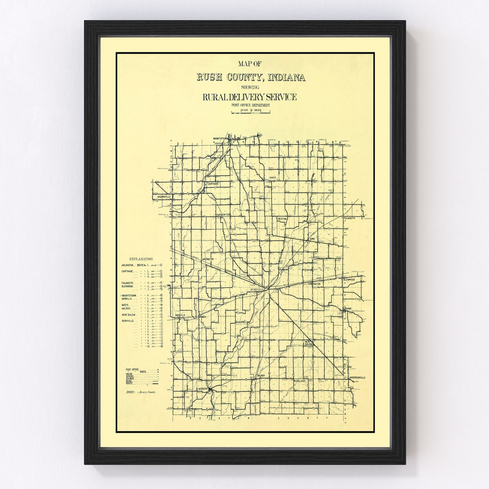 Rush County Vintage Map 1909