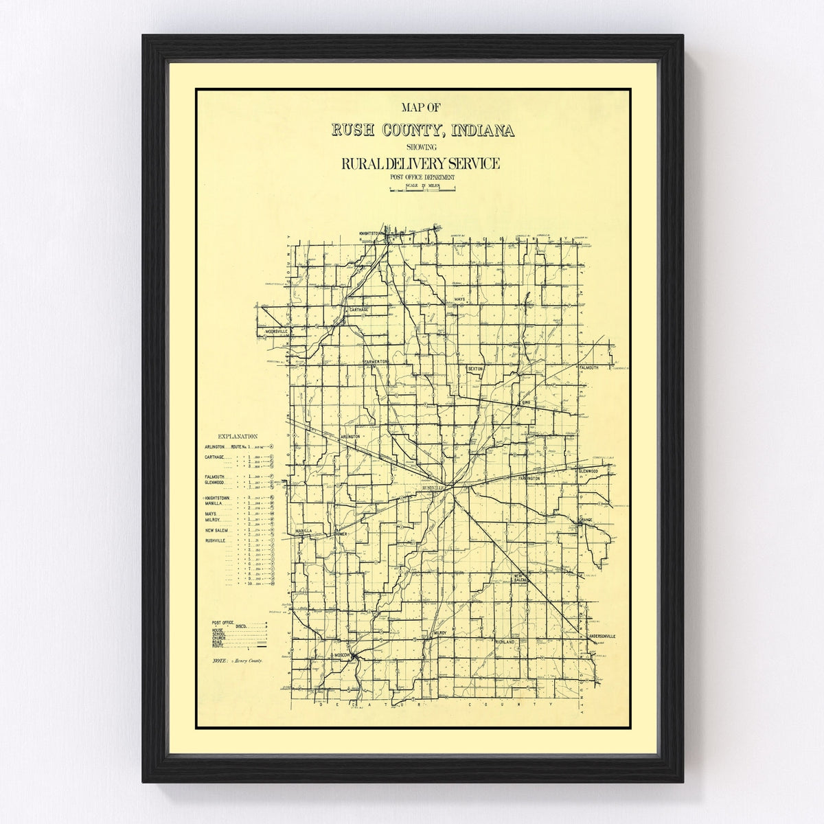 Rush County Vintage Map 1909