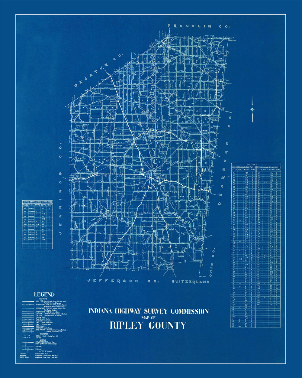 Vintage Map of Ripley County, Indiana 1936 print style example