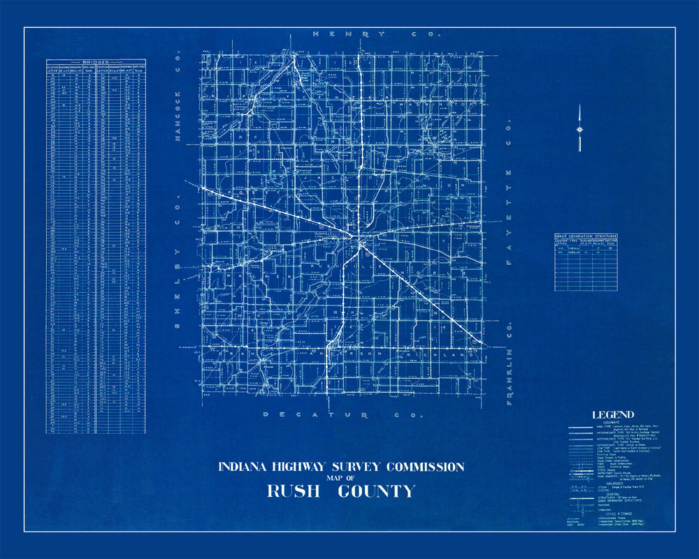 Vintage Map of Rush County, Indiana 1936 print style example