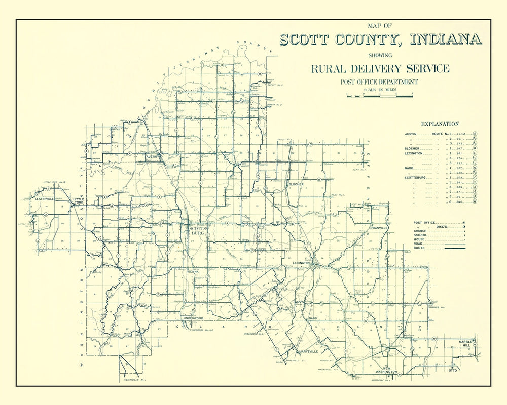 Vintage Map of Scott County, Indiana 1910 print style example