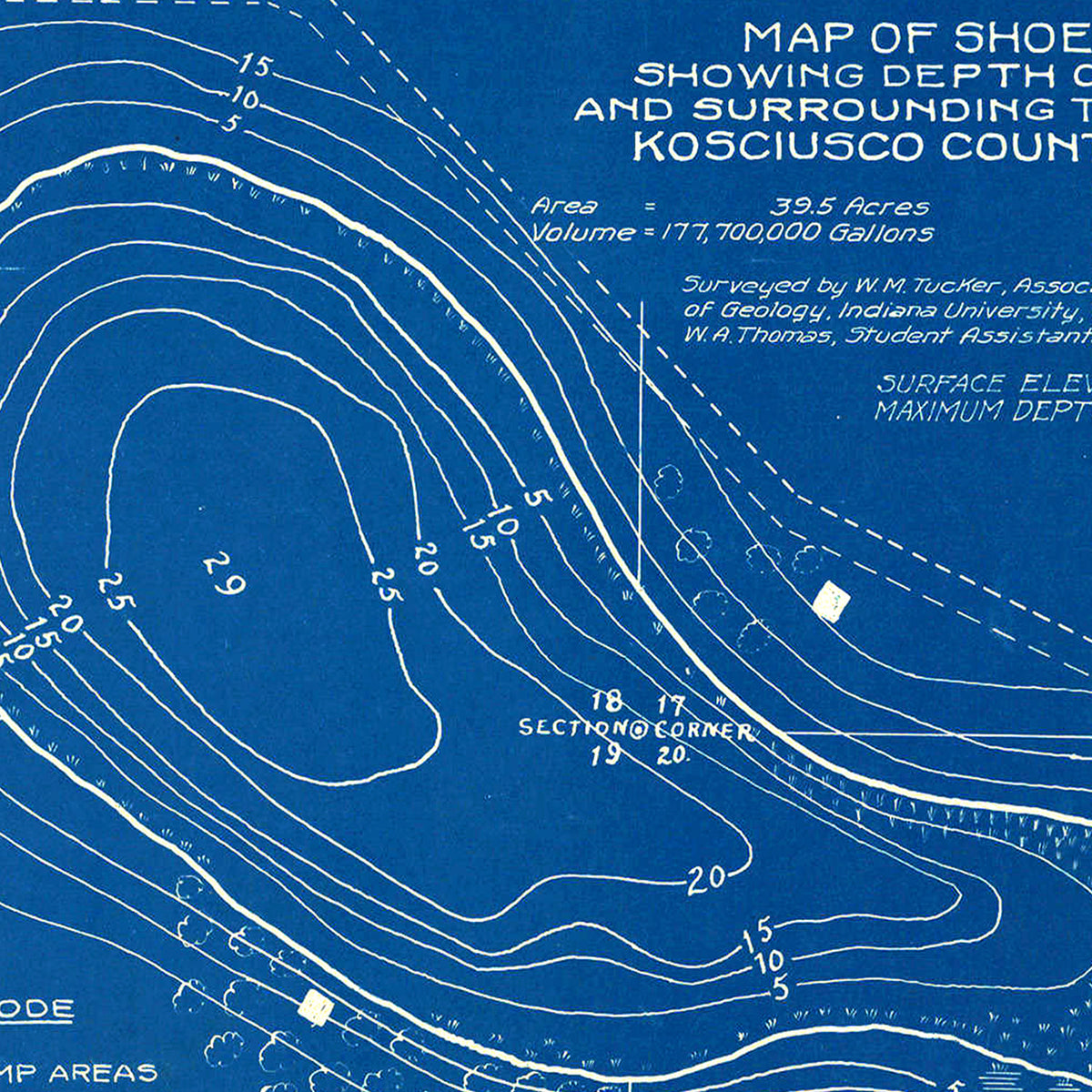 Restored historic details from the 1922 body of water map of County, Indiana
