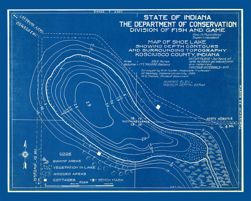 Size comparison using Vintage Shoe Lake, IN Map 1922