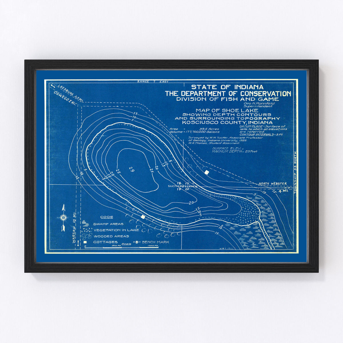 Shoe Lake Vintage Map 1922