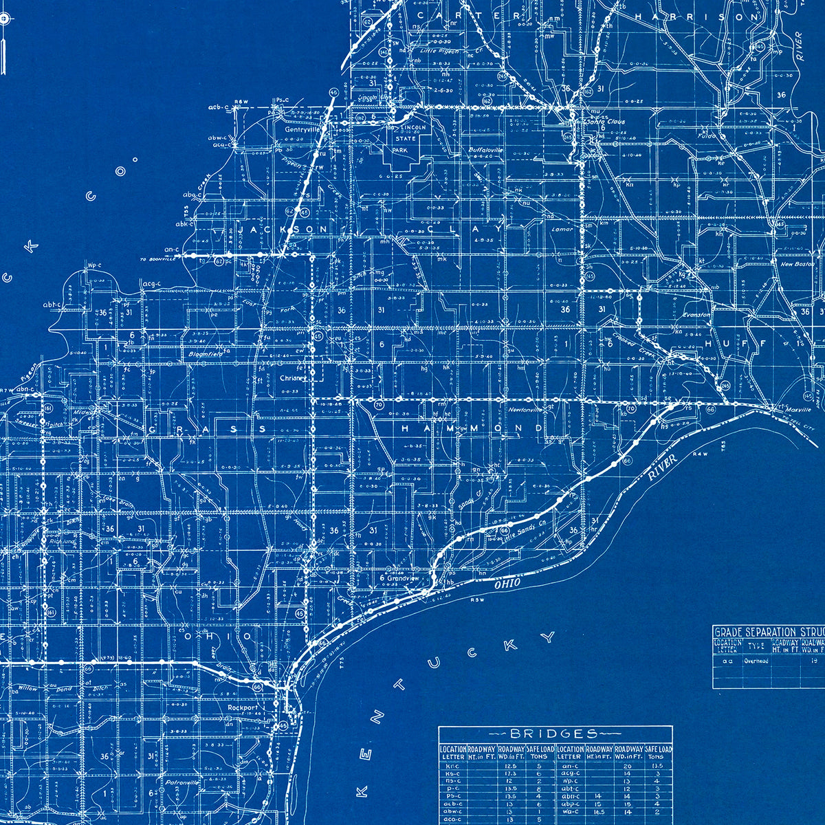 Restored historic details from the 1936 county map of Spencer County, Indiana