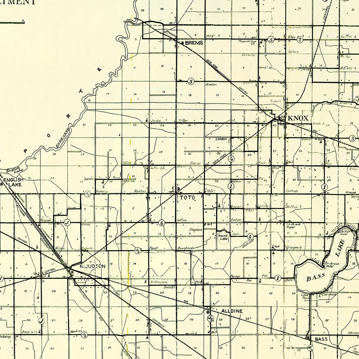 Restored historic details from the 1909 county map of Starke County, Indiana