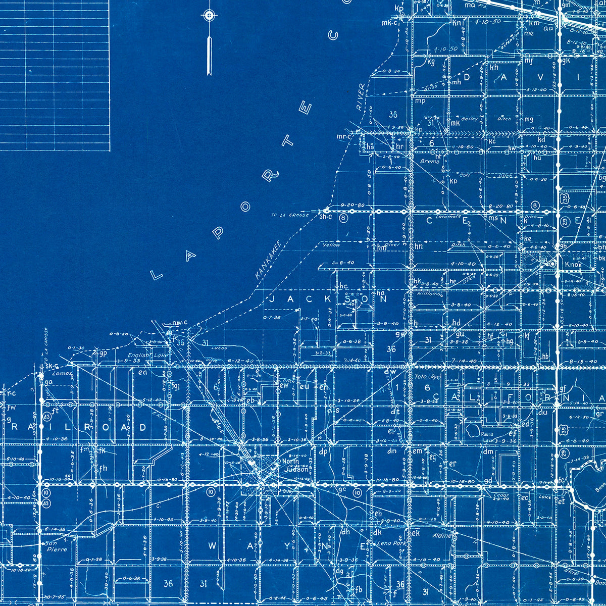 Restored historic details from the 1936 county map of Starke County, Indiana