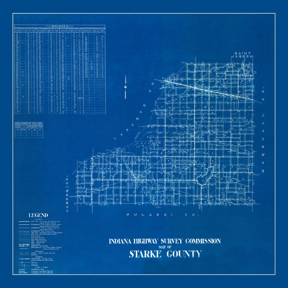 Vintage Map of Starke County, Indiana 1936 print style example
