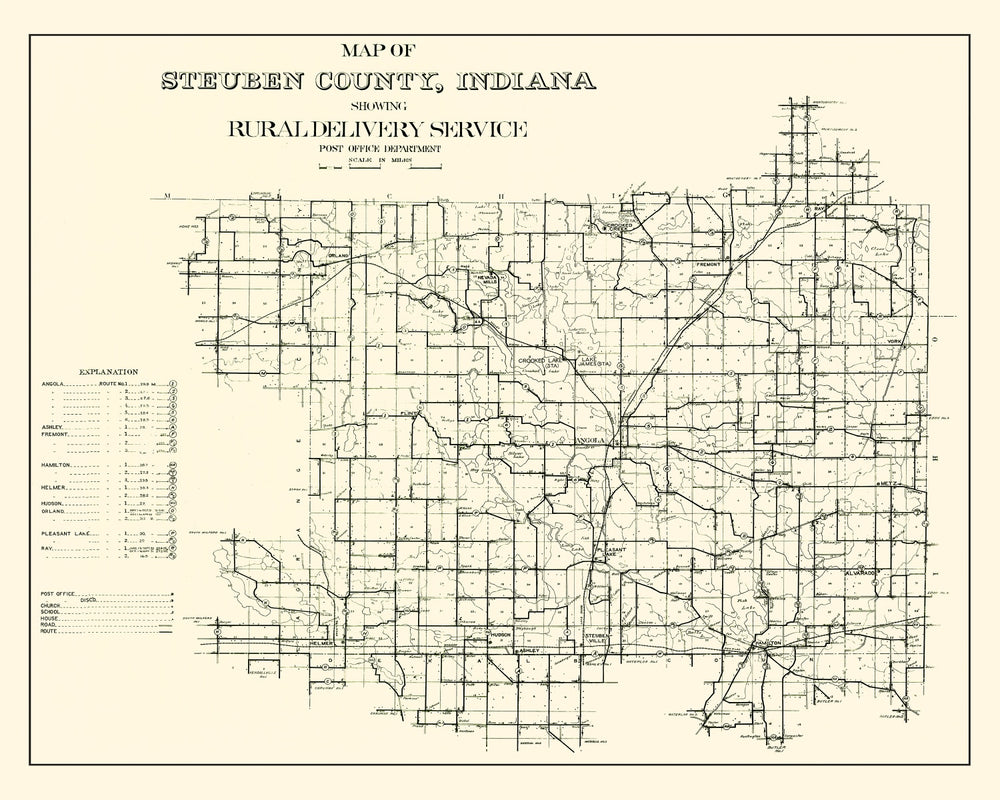 Vintage Map of Steuben County, Indiana 1910 print style example