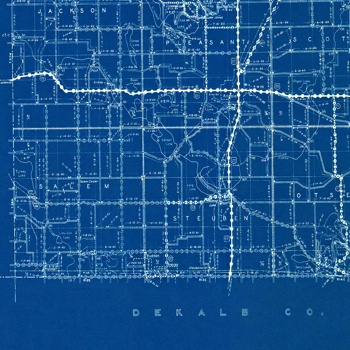 Restored historic details from the 1936 county map of Steuben County, Indiana