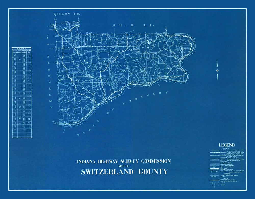Vintage Map of Switzerland County, Indiana 1936 print style example