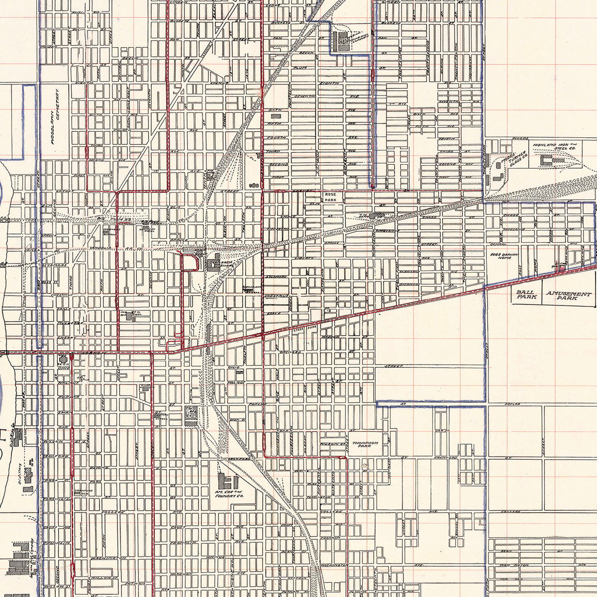 Restored historic details from the 1907 city map of Terre Haute, Indiana