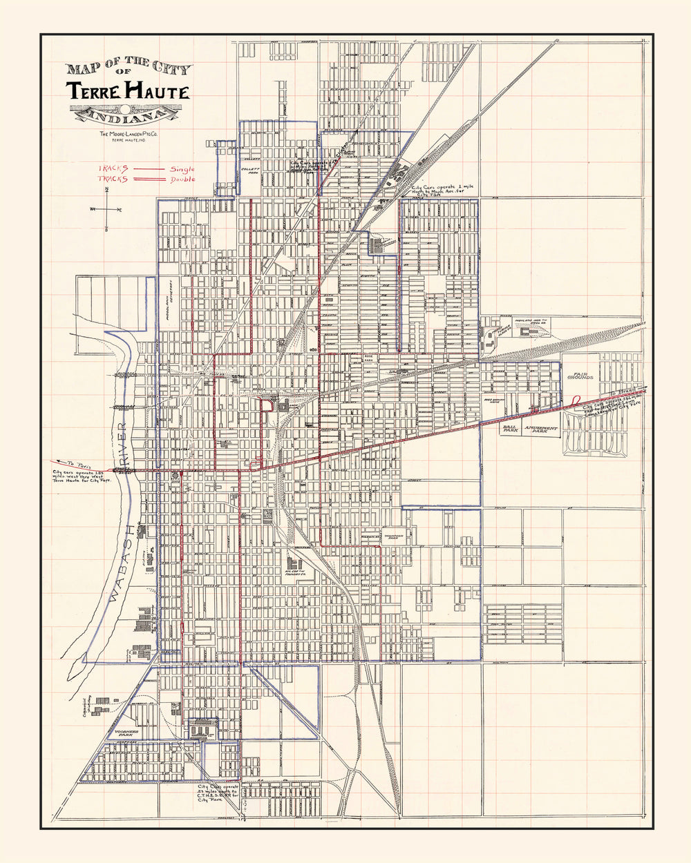 Vintage Map of Terre Haute, Indiana 1907 print style example