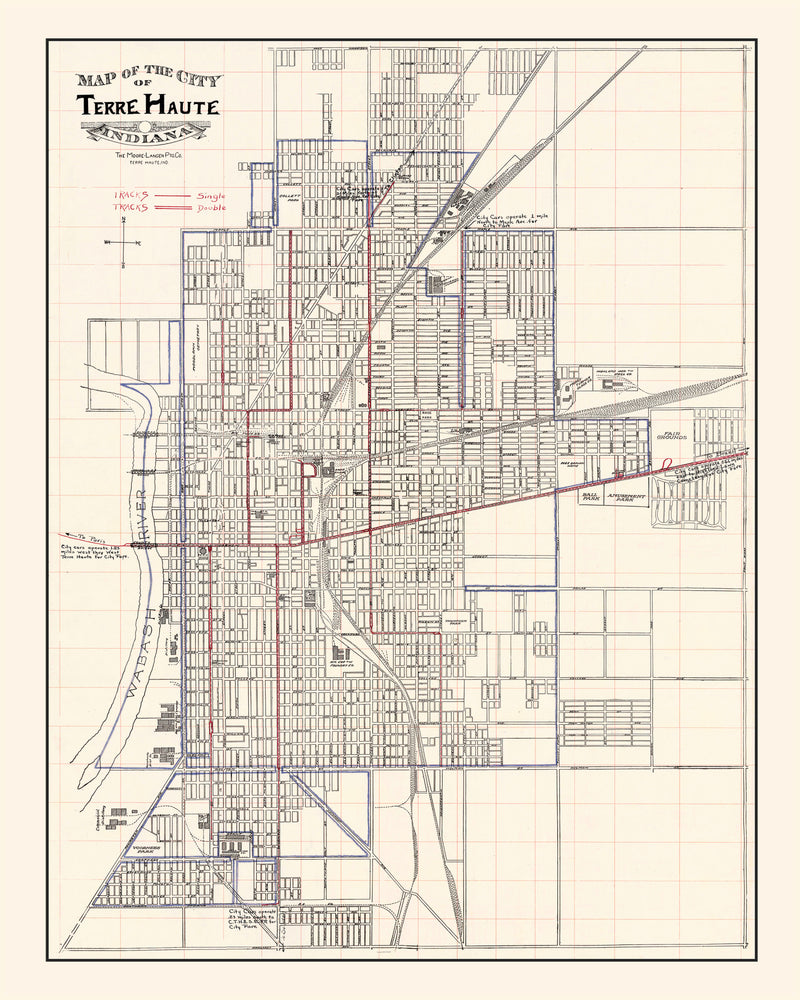 Size comparison using Vintage Map of Terre Haute, Indiana 1907