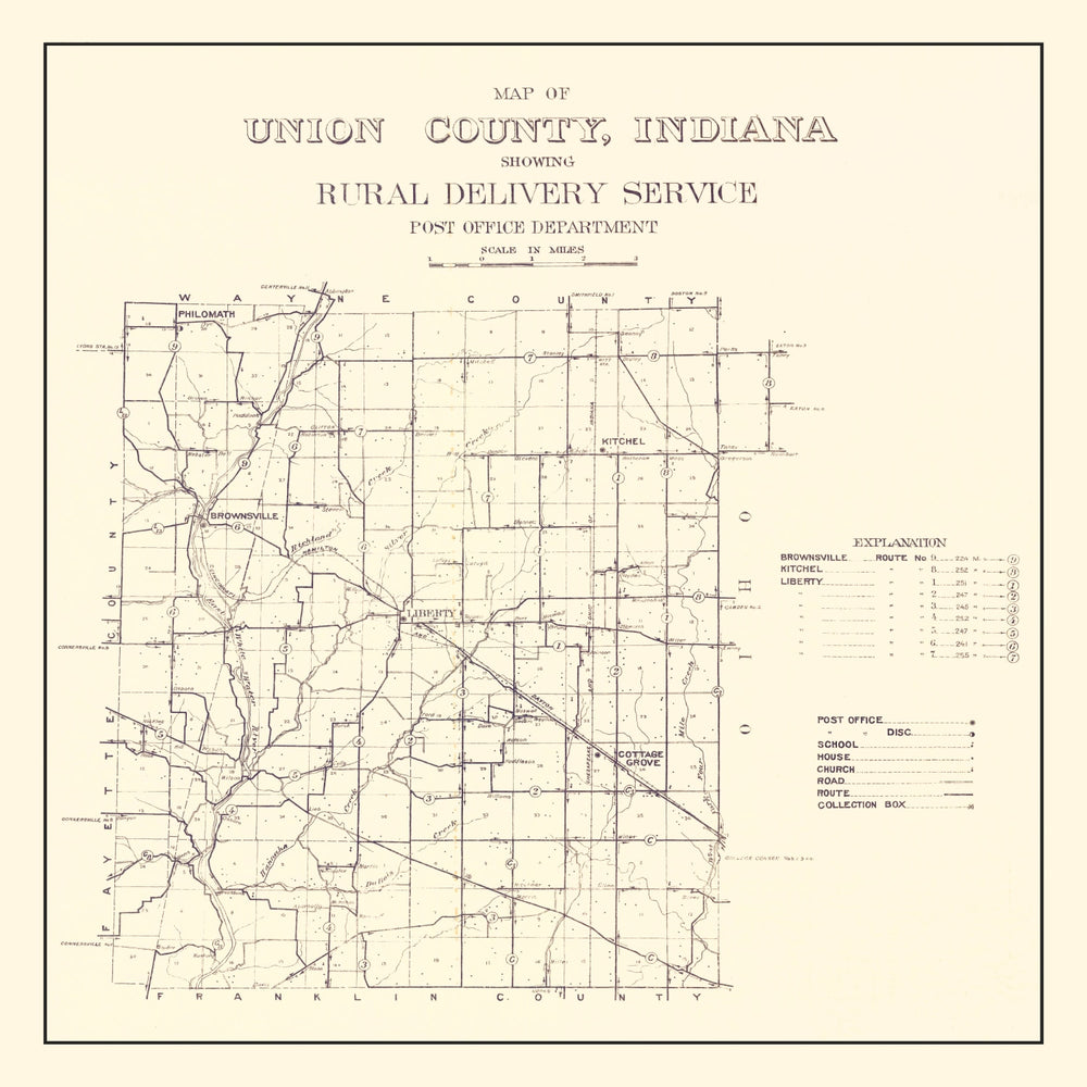 Vintage Map of Union County, Indiana 1911 print style example