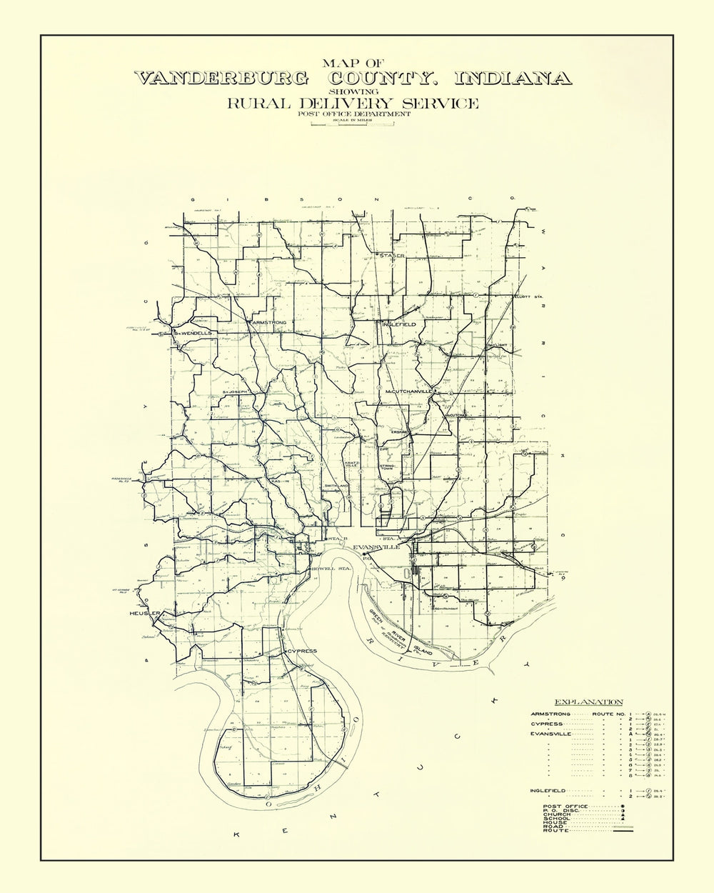 Vintage Map of Vanderburgh County, Indiana 1908 print style example