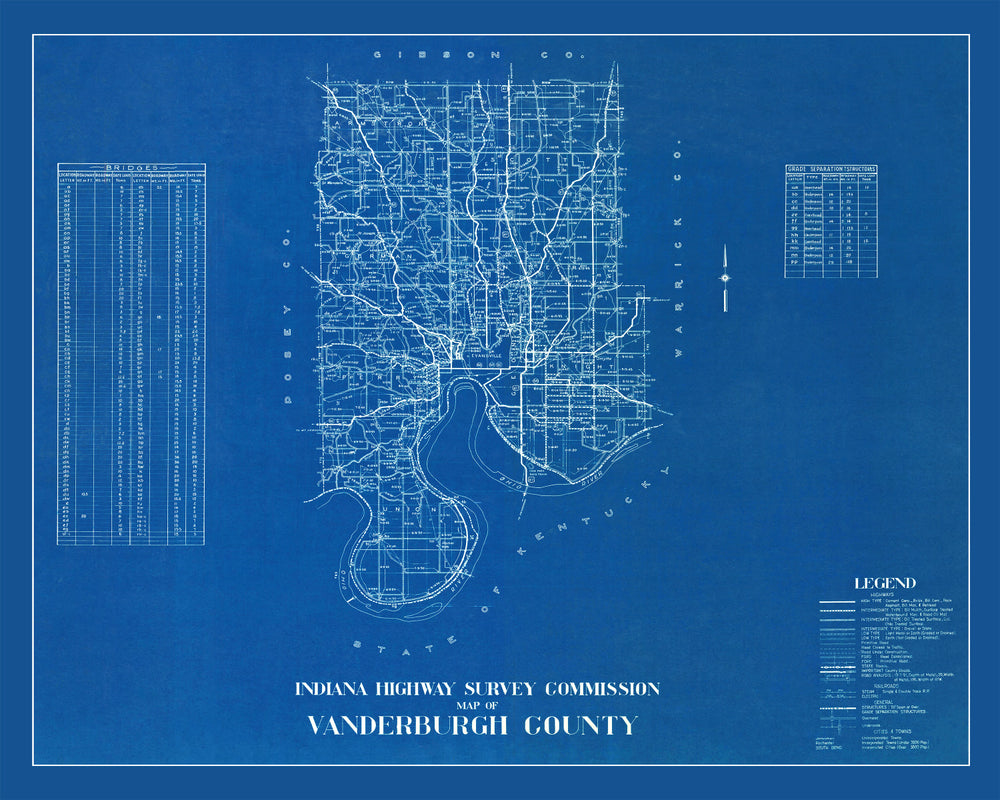 Vintage Map of Vanderburgh County, Indiana 1936 print style example