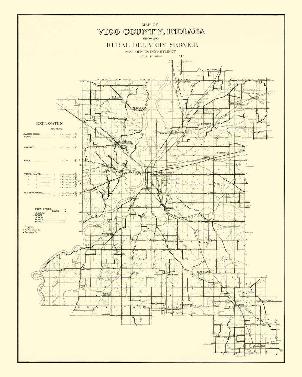 Vintage Map of Vigo County, Indiana 1909 print style example