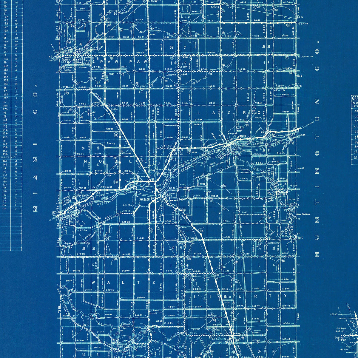 Restored historic details from the 1936 county map of Wabash County, Indiana