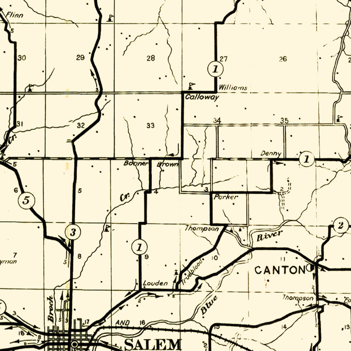 Restored historic details from the 1910 county map of Washington County, Indiana