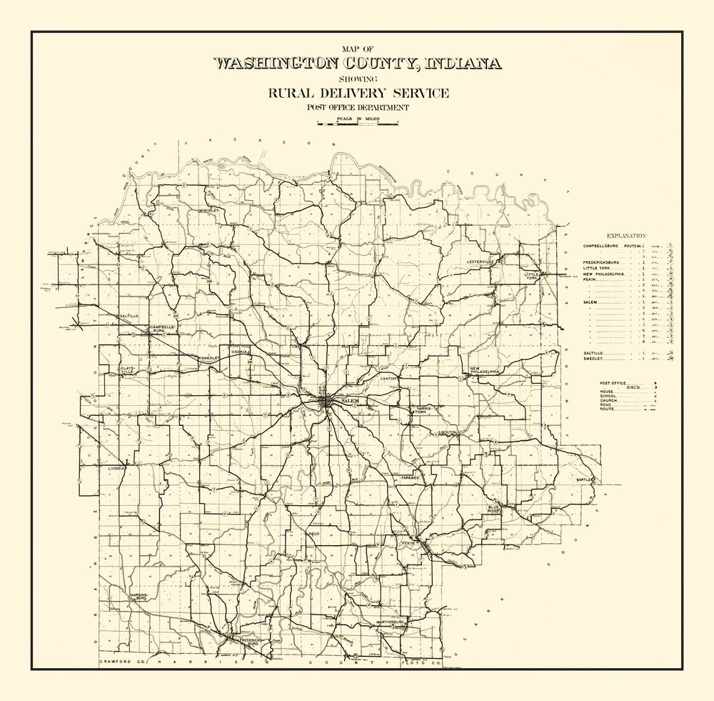 Vintage Map of Washington County, Indiana 1910 print style example