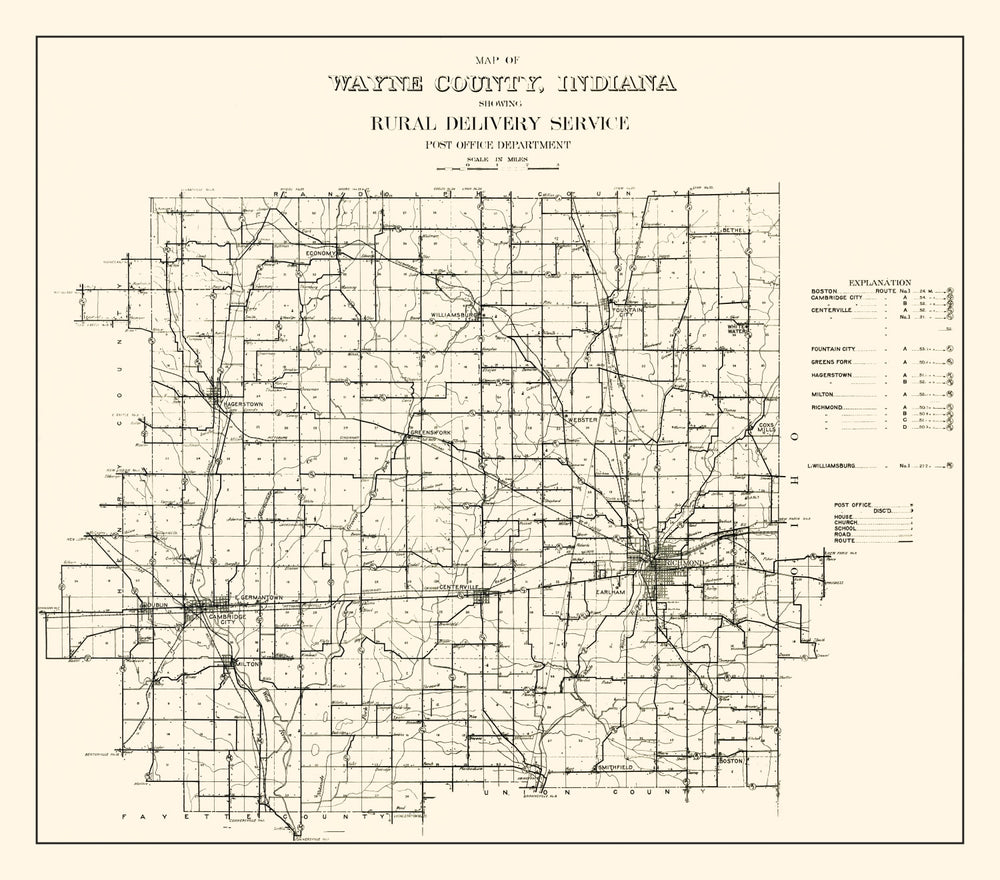 Vintage Map of Wayne County, Indiana 1910 print style example
