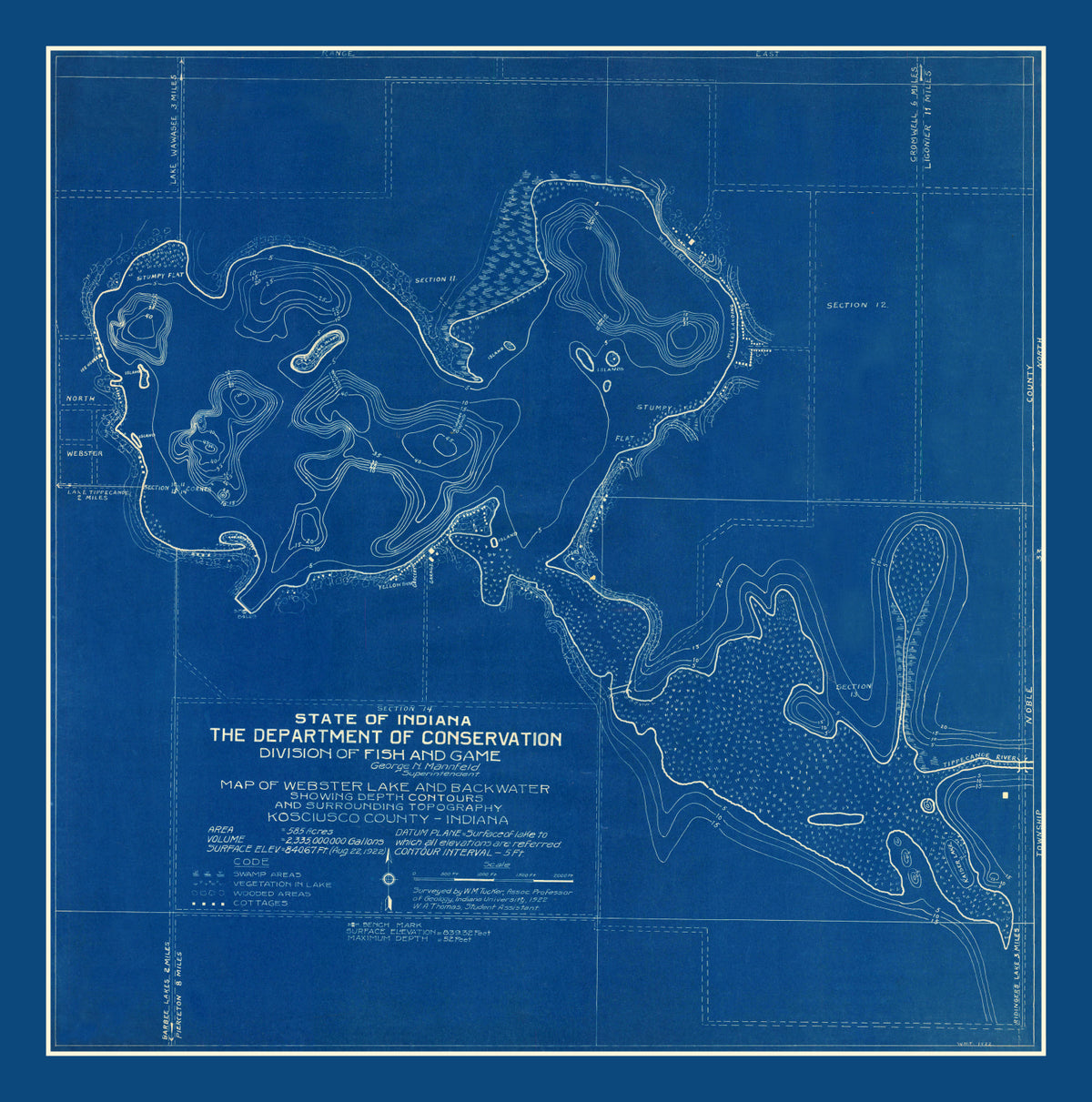 Preview of Vintage Webster Lake, IN Map 1922