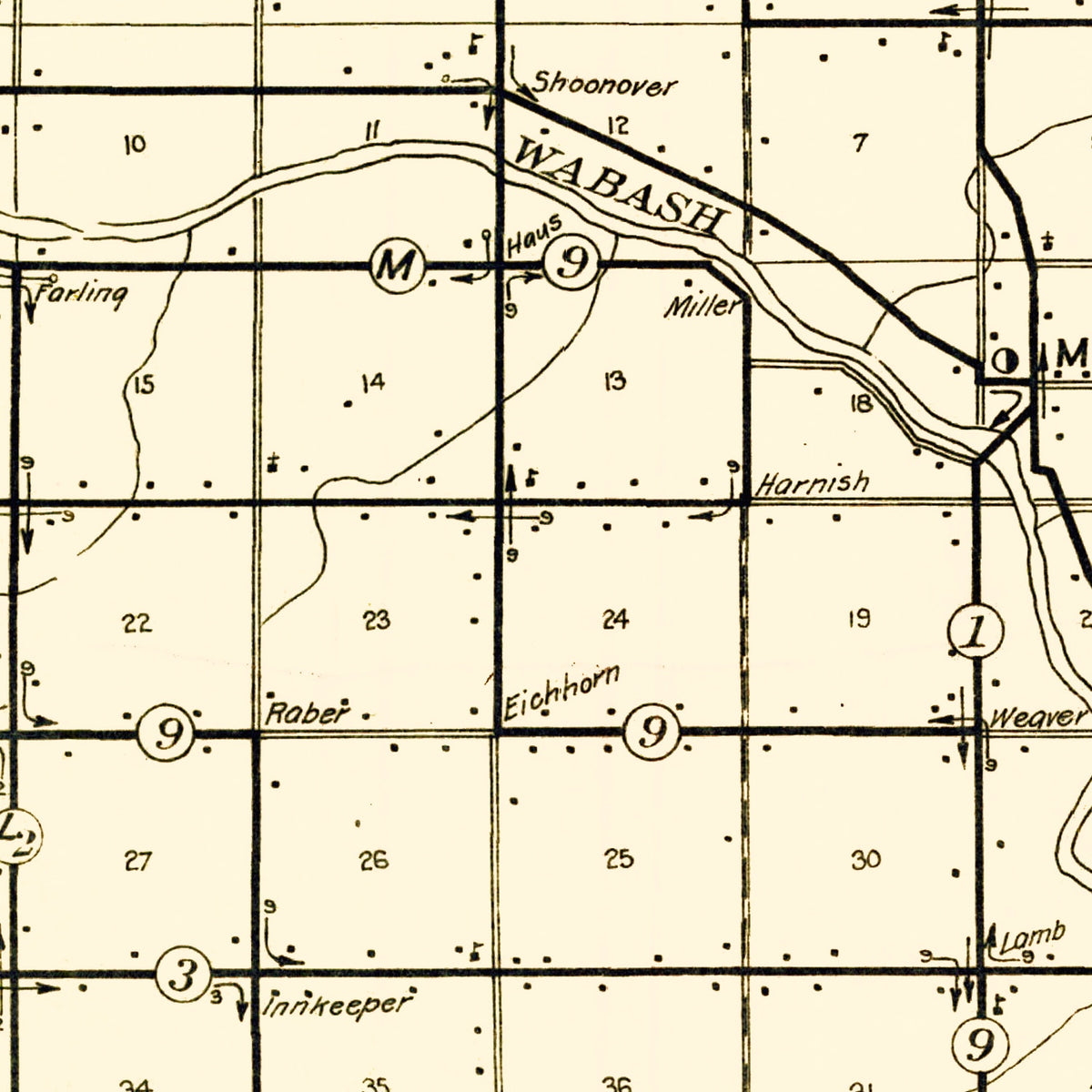 Restored historic details from the 1911 county map of Wells County, Indiana