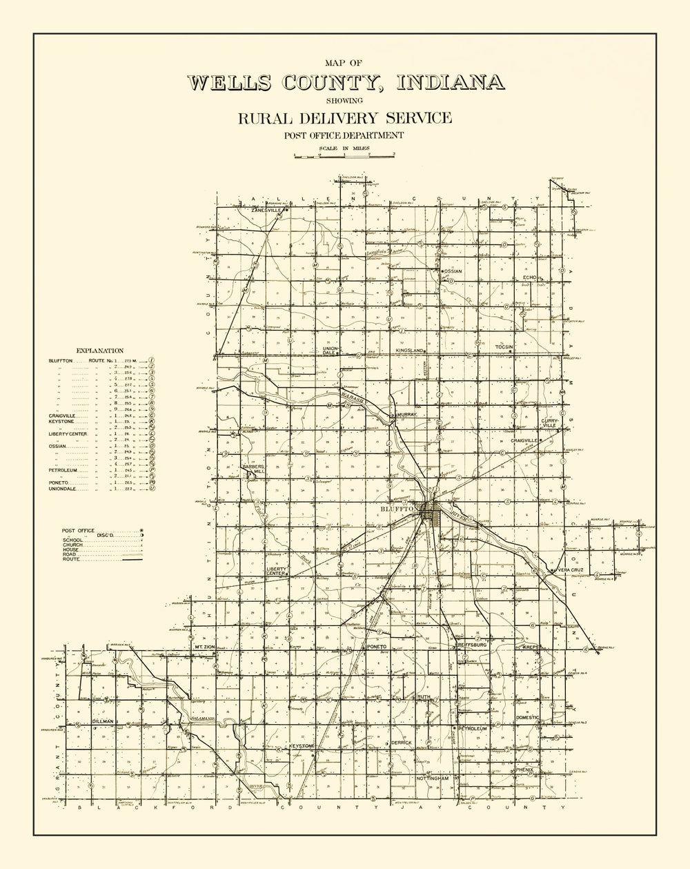 Vintage Map of Wells County, Indiana 1911 print style example