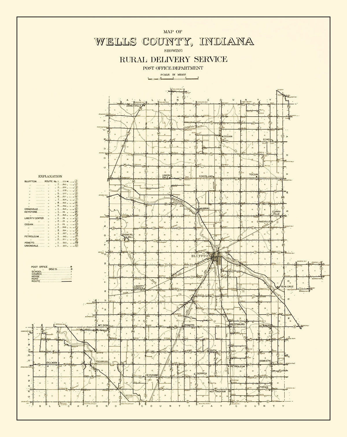 Preview of Vintage Map of Wells County, Indiana 1911