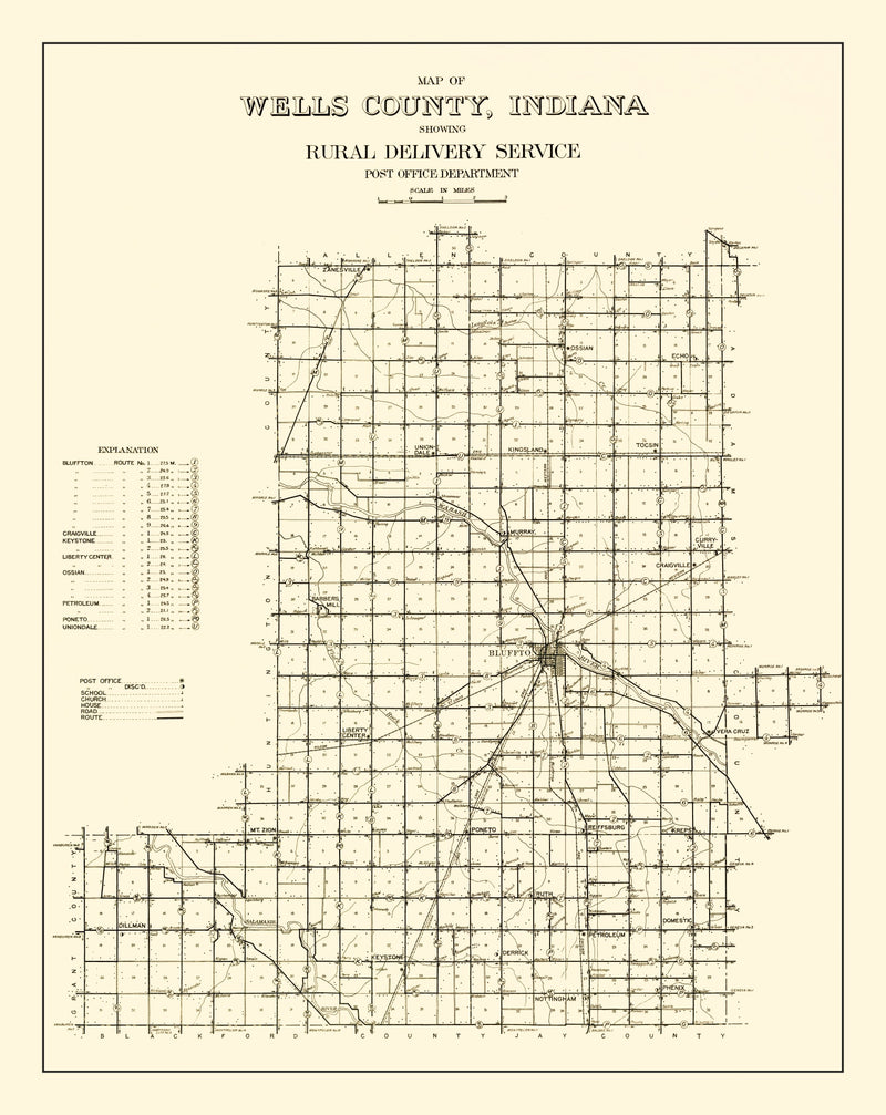 Size comparison using Vintage Map of Wells County, Indiana 1911