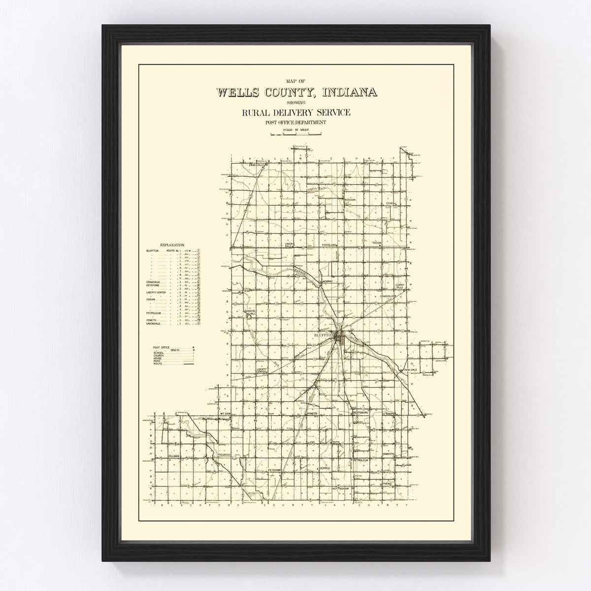 Wells County Vintage Map 1911