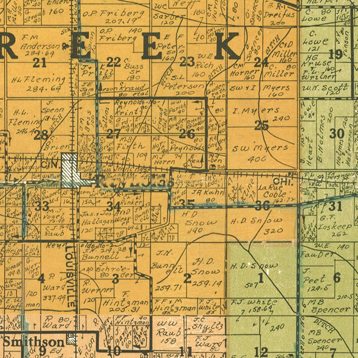 Restored historic details from the 1910 county map of White County, Indiana