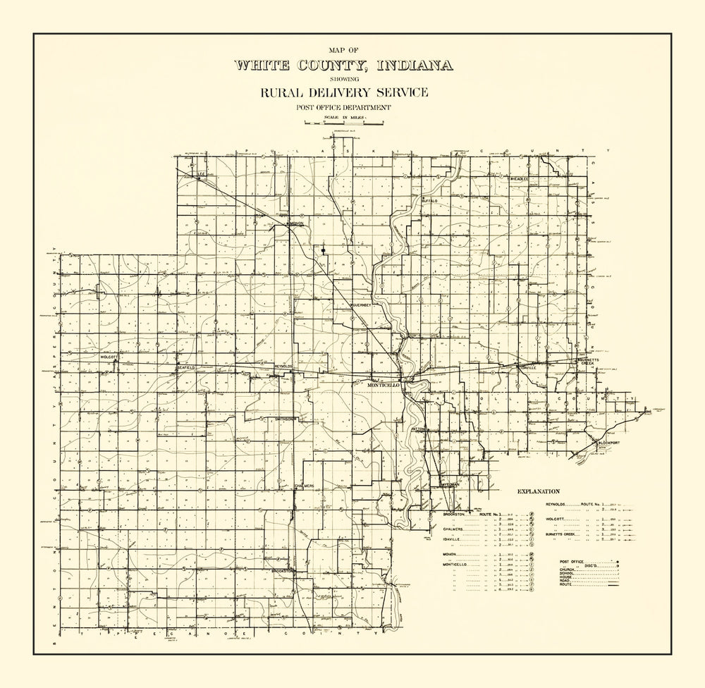 Vintage Map of White County, Indiana 1909 print style example